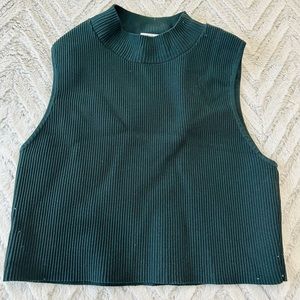 Aritzia (Babaton) Sculpt Knit Mockneck Halter Top, Size L Large Cropped Green